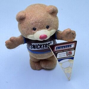 Vintage Snickers Flocked Bear Figure Toy Promo Candy Mascot Rare With USA pin!